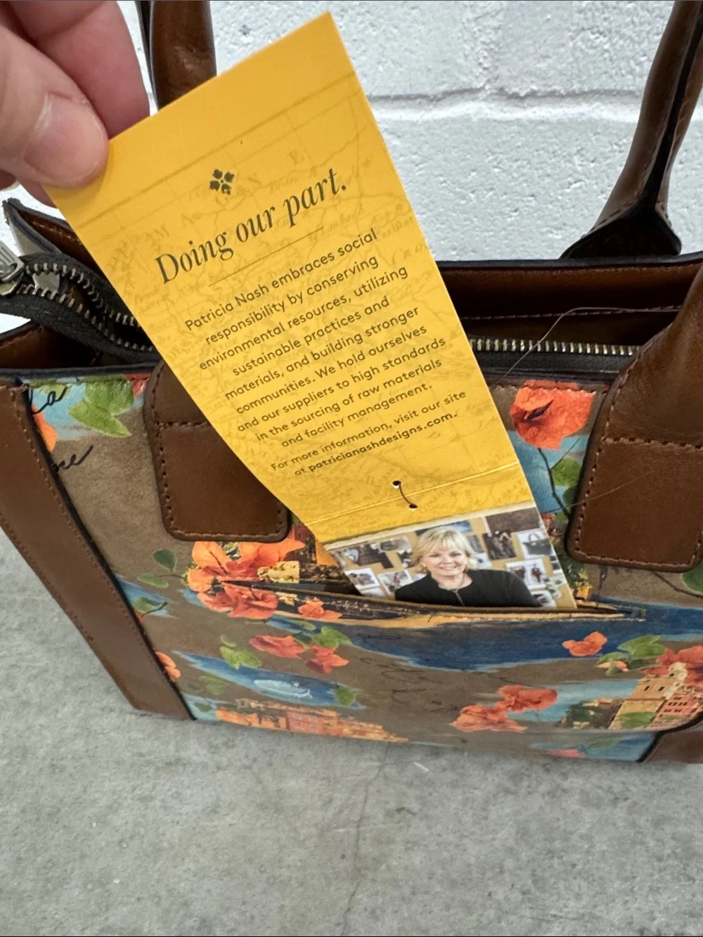 Patricia Nash Brown Floral Coastal Print Satchel